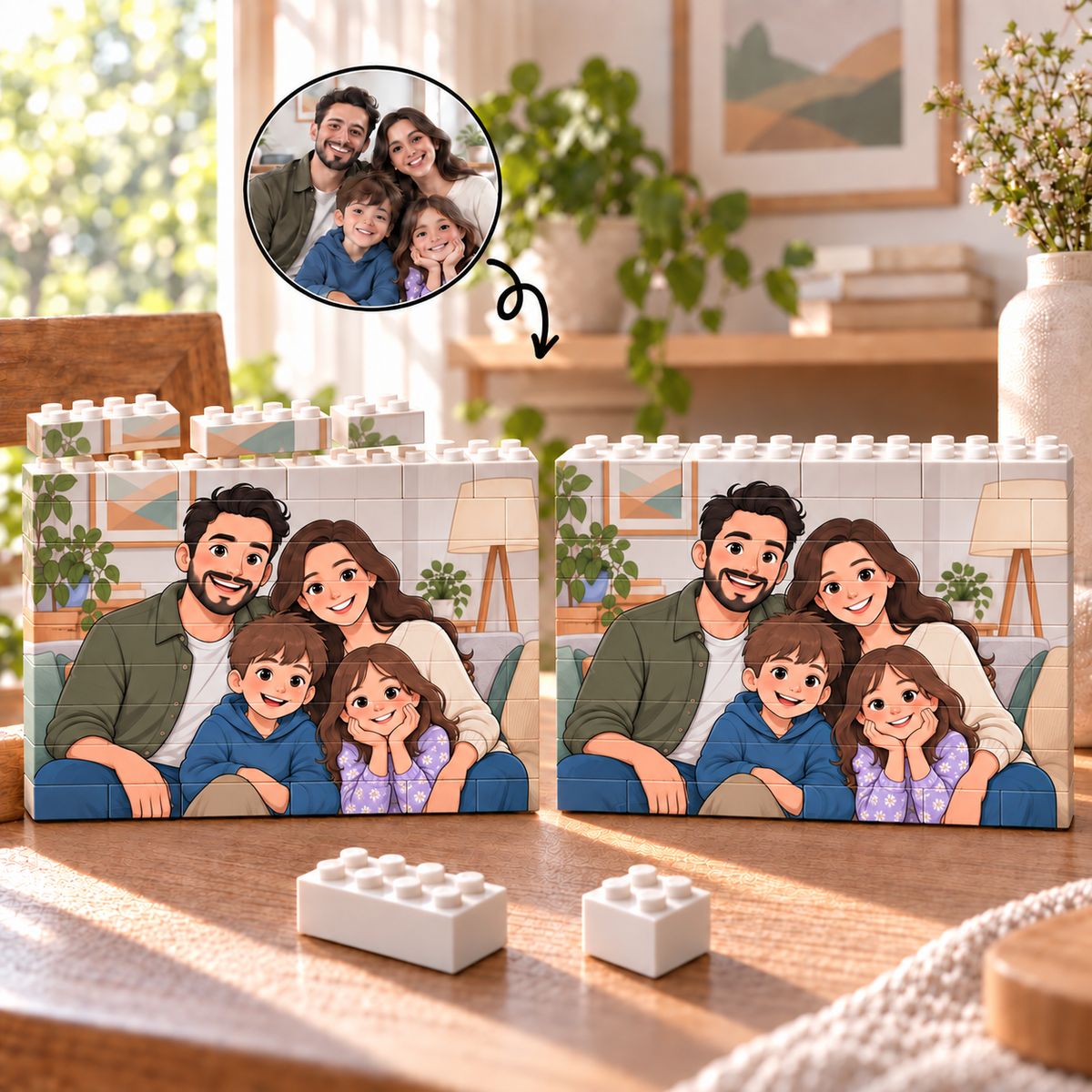 Porodična slika napravljena od kockica za građenje – Vodoravno