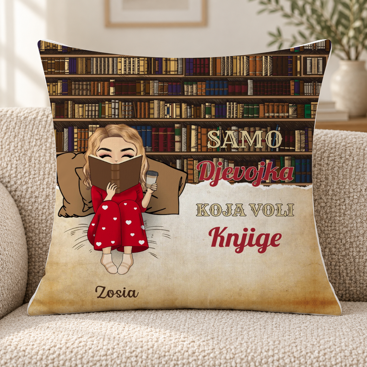 Poduszka personalizowana - Dziewczyna/Chłopak, która(y) lubi książki #02911 — mockup cmub8mq0v0hldng1w35ujrkyr