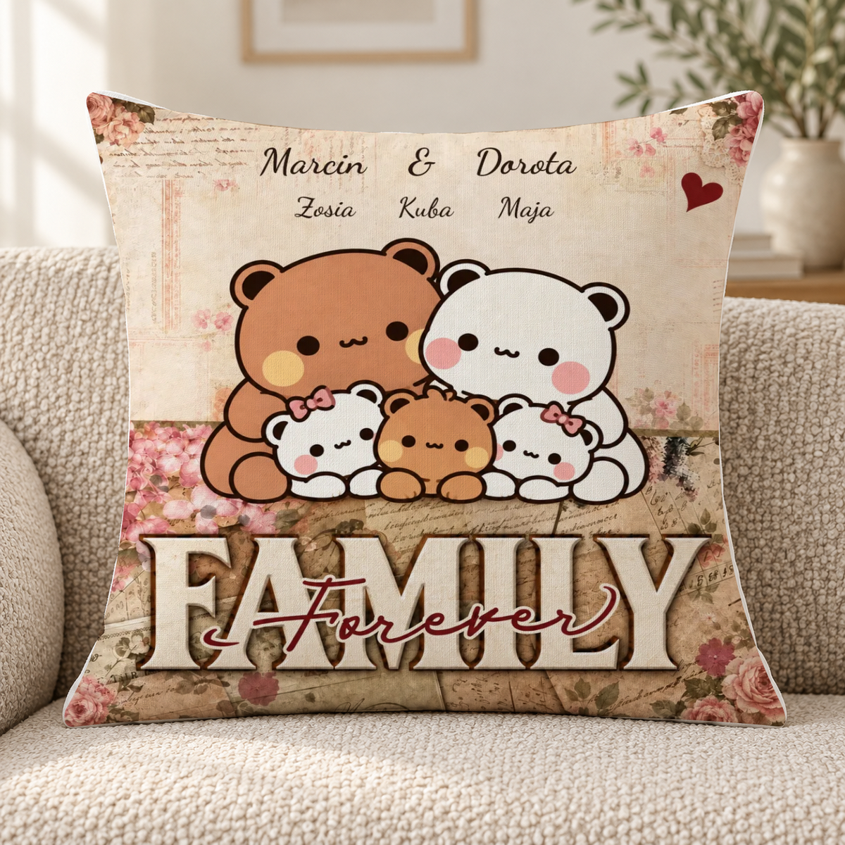 Poduszka personalizowana dla rodziny z misiami #374837 — mockup cmuea6cru004jmr0hywaprnjh